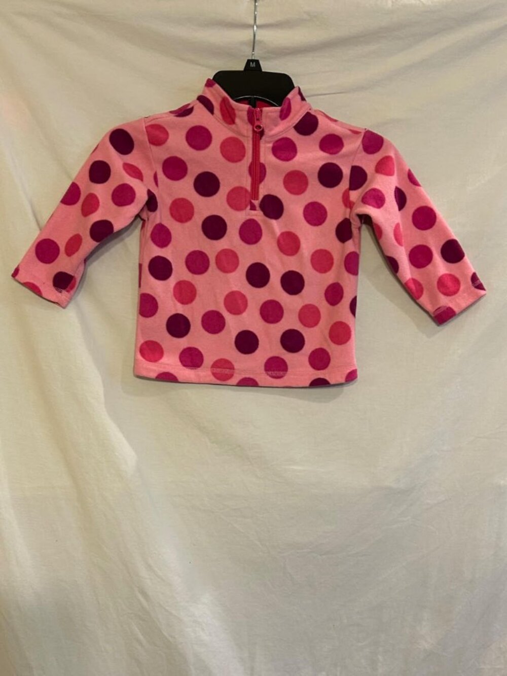 Hanna Andersson Girls 3T 90cm Pink Purple Polka Dot Fleece Pullover 1/4 Zipper